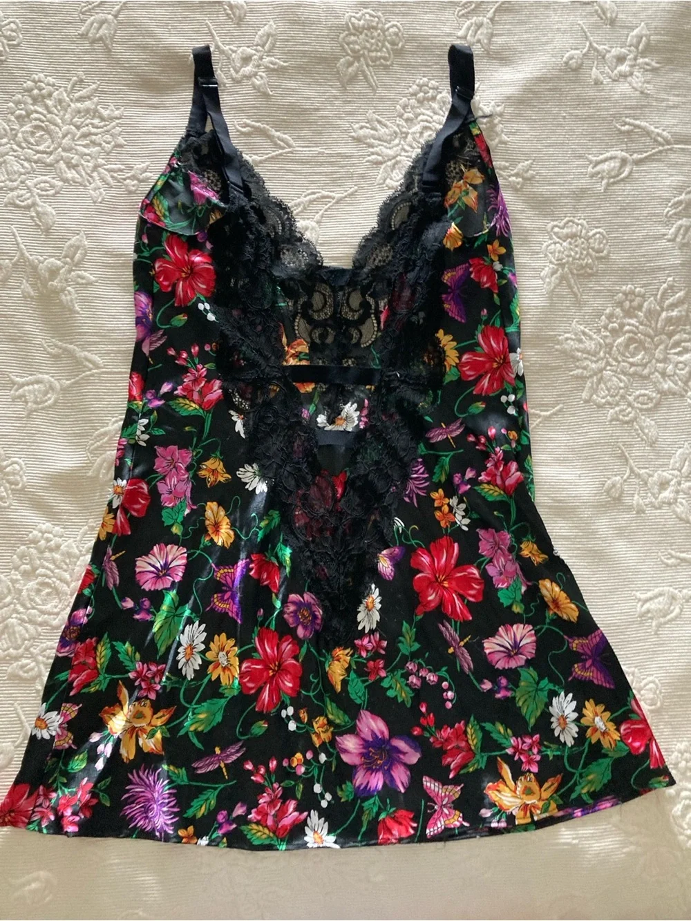 Victoria's Secret Black Floral Lace-Trim Camisole
